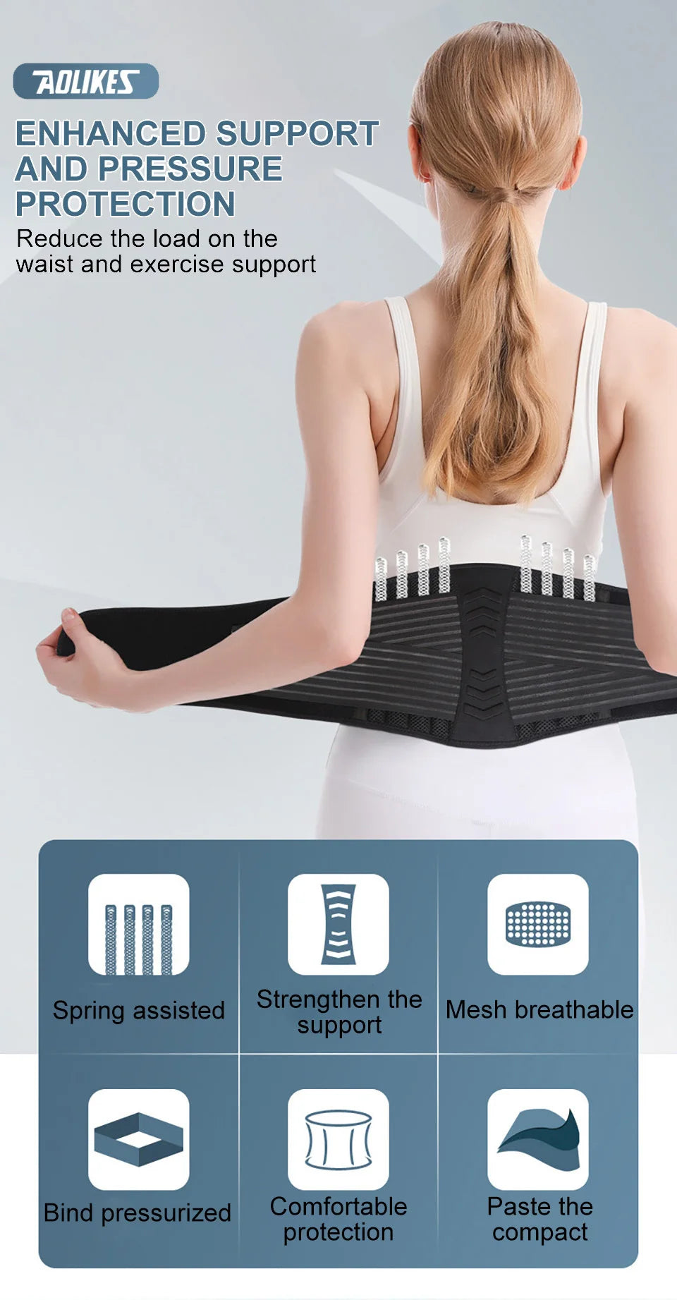 AOLIKES Adjustable Back Lumbar Support Belt